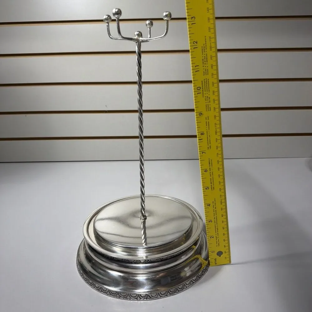 Pottery Barn Brushed Silver Jewelry Necklace Stand 14” Tall Engraved Design